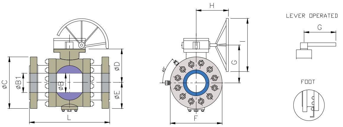 ASME Class 150 ball valve dimension and weight