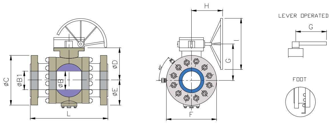 Class 600 flanged ball valve dimension & weight (full bore)