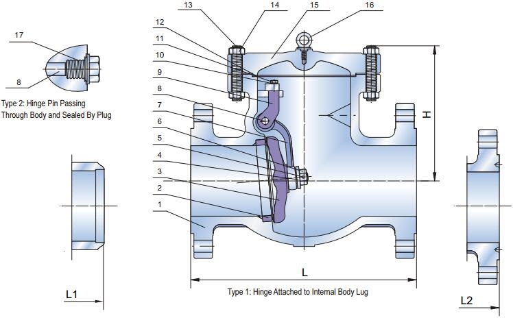 cast Steel Swing Check Valve Class 150 Drawing