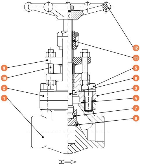 bolted bonnet forged steel globe valve drawing