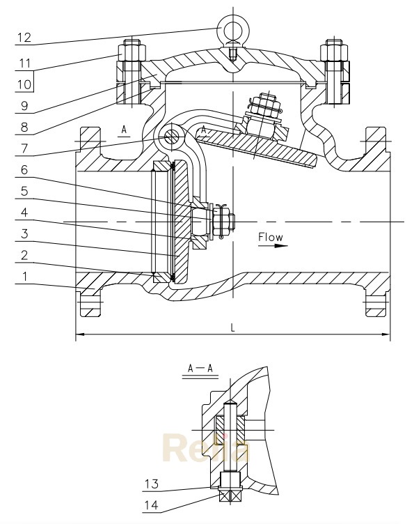 cast steel swing check valve drawings, full port, bolted cover