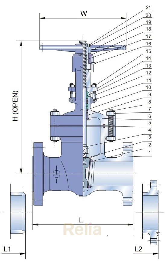 class 900 cast steel gate valve drawing