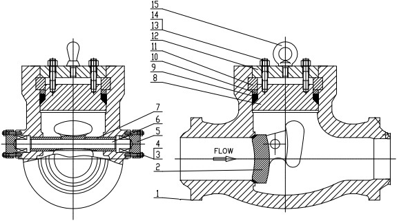 pressure seal tilting disc check valve drawing