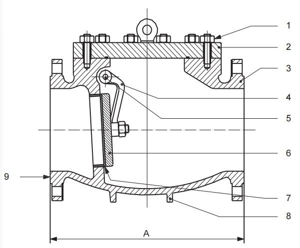 API 6D swing check valve drawing