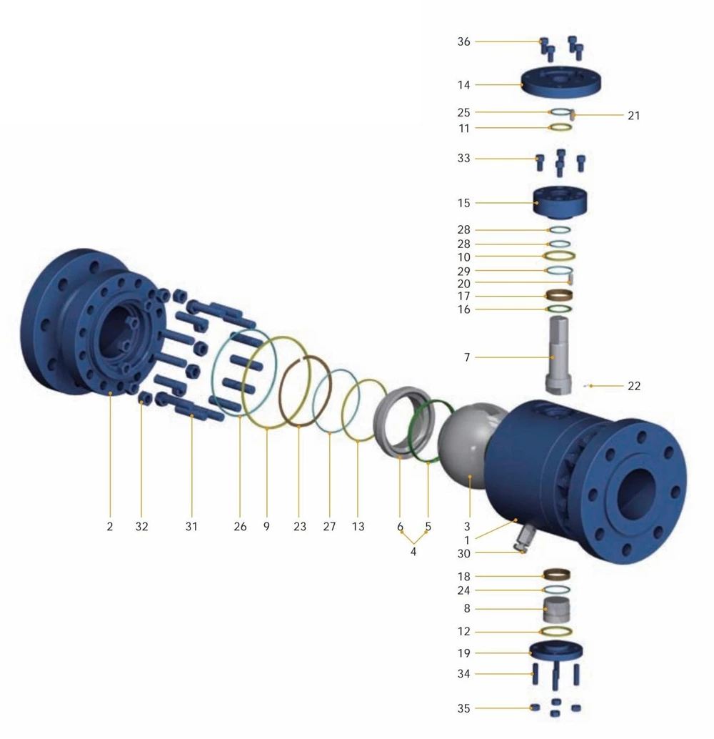 forged steel trunnion ball valve drawing